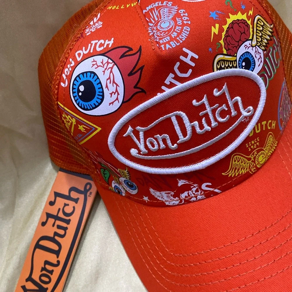 Nwt VON DUTCH USA authentic genuine baseball trucker hat orange keep an eye out